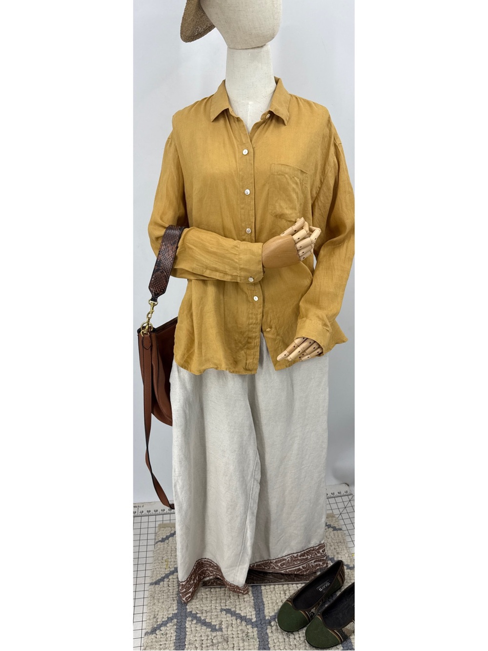 J Jill, love Linen  button front relaxed fit  shirt, mustard color size medium.